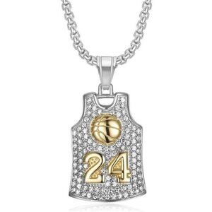 Kobe Bryant Number 24 Basketball Necklace Basketball Jersey Necklace NEW Silver